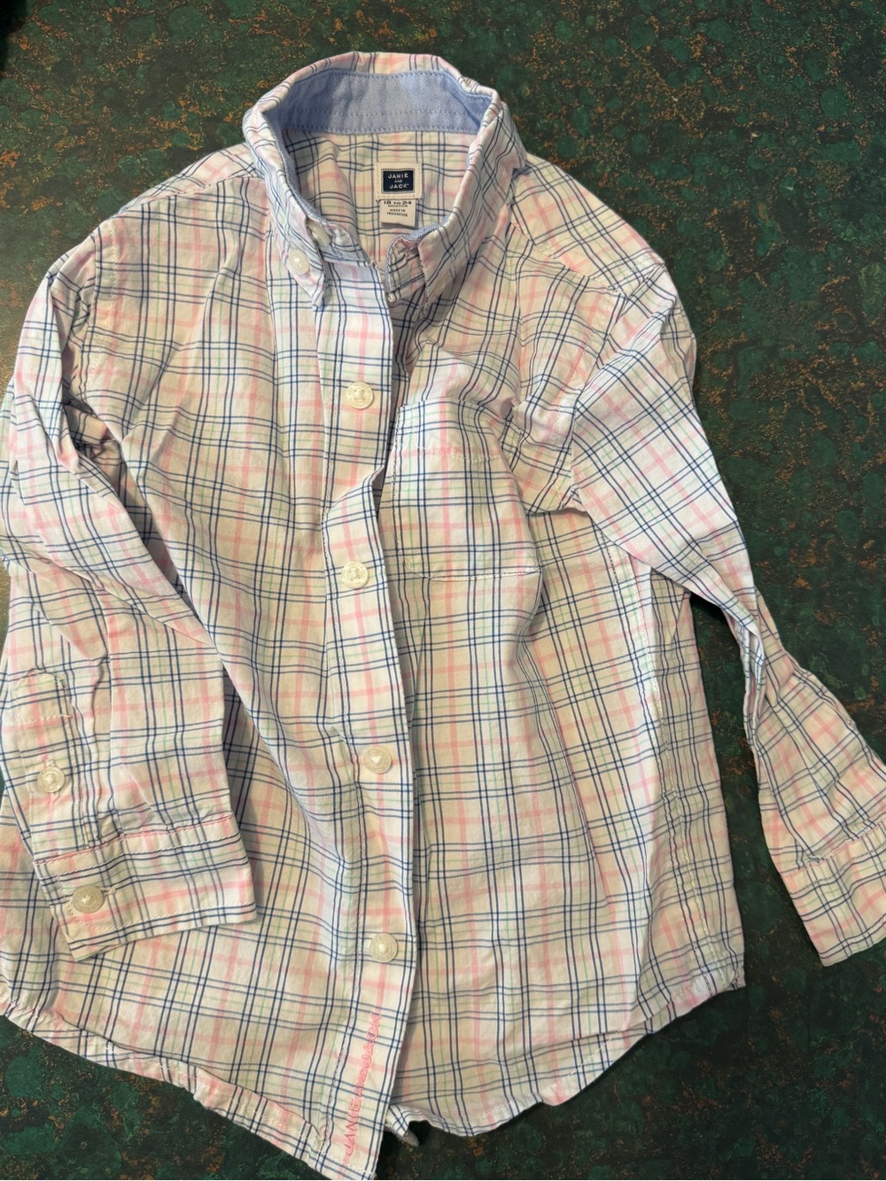 Janie and Jack button-Down Plaid Shirt - Light Pink & Blue